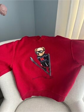 Polo Ralph Lauren Red Ski Bear Hoodie Boys Large L 14-16